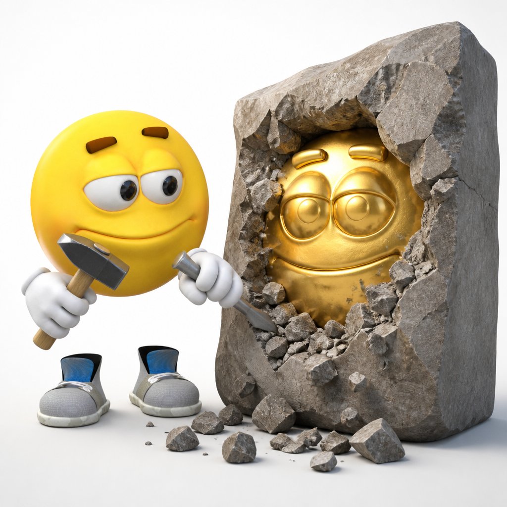 Preview of EmotiGuy Chiseling a Gold Statue of Himself