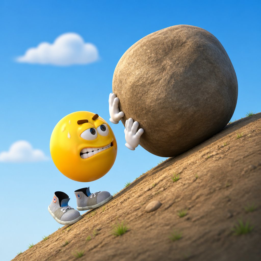 Preview of EmotiGuy Pushing a Boulder Uphill