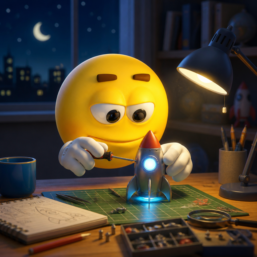 Preview of EmotiGuy Working on Project at Night