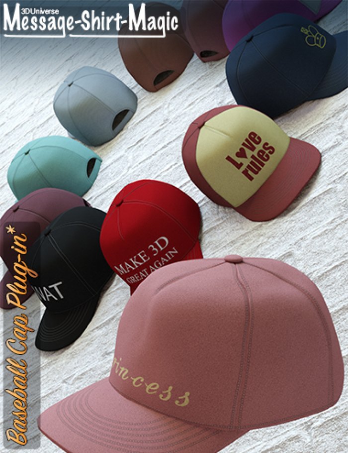 Message-Shirt-Magic Baseball Cap Plugin for Genesis 8 Female